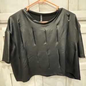 Good Time USA Black Polyurethane, Cut Out Cropped Shirt Size M NWOT